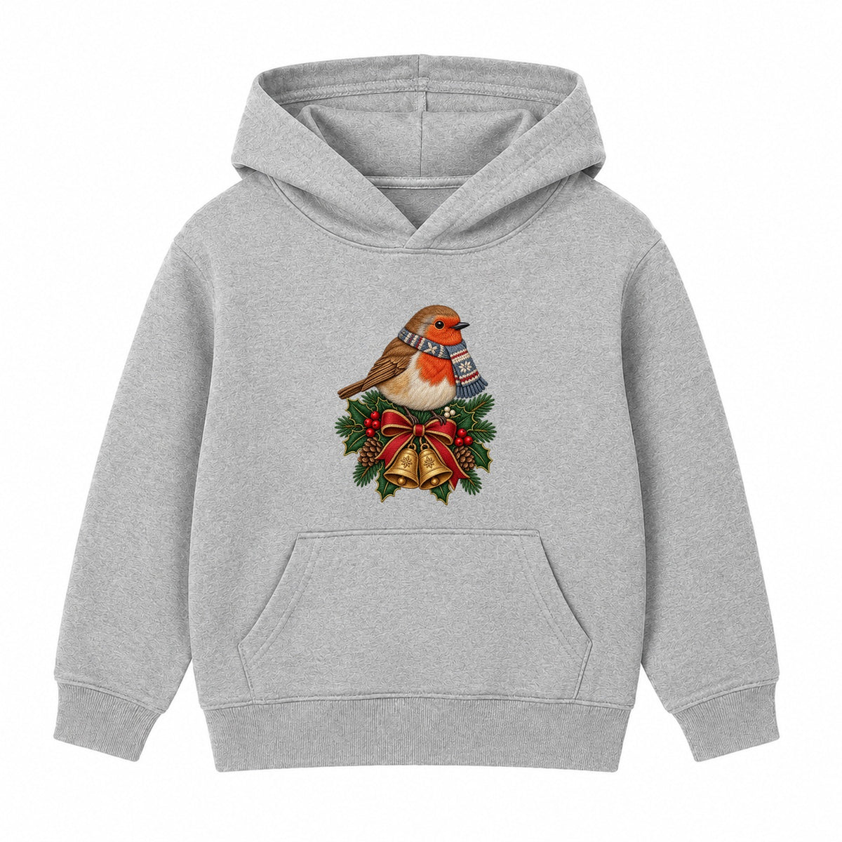 Christmas Robin adult Christmas hoodie - Heather Grey