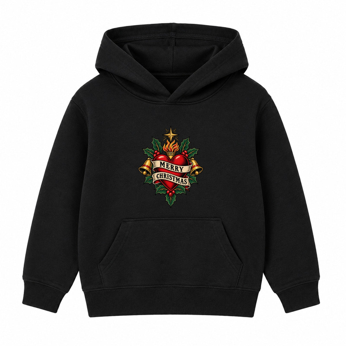 Merry Christmas Heart adult Christmas hoodie - Black