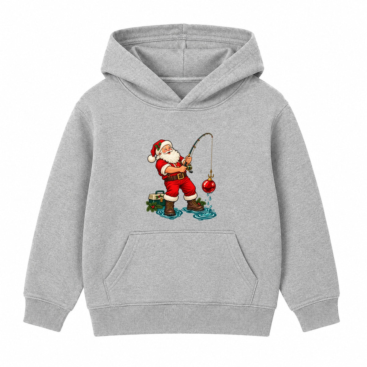 Fishing Santa adult Christmas hoodie - Heather Grey
