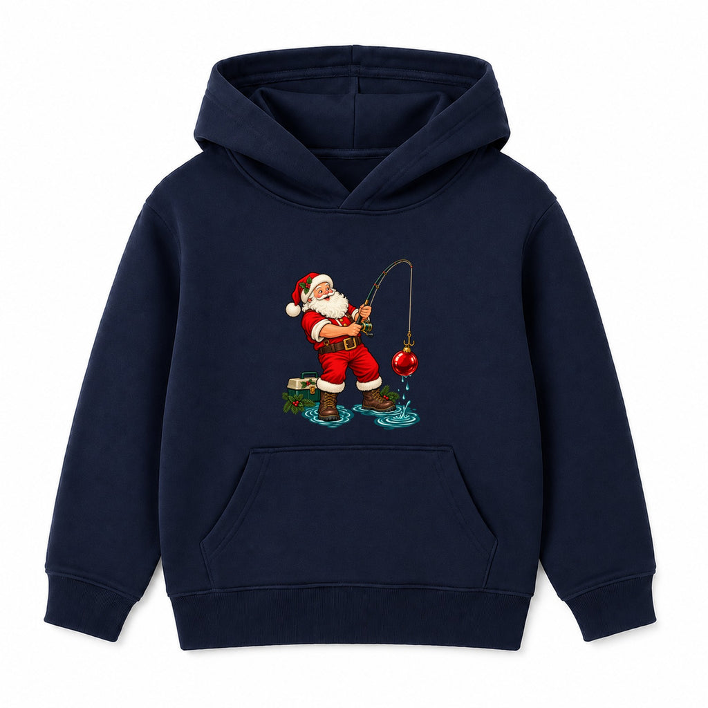 Fishing Santa adult Christmas hoodie - Navy