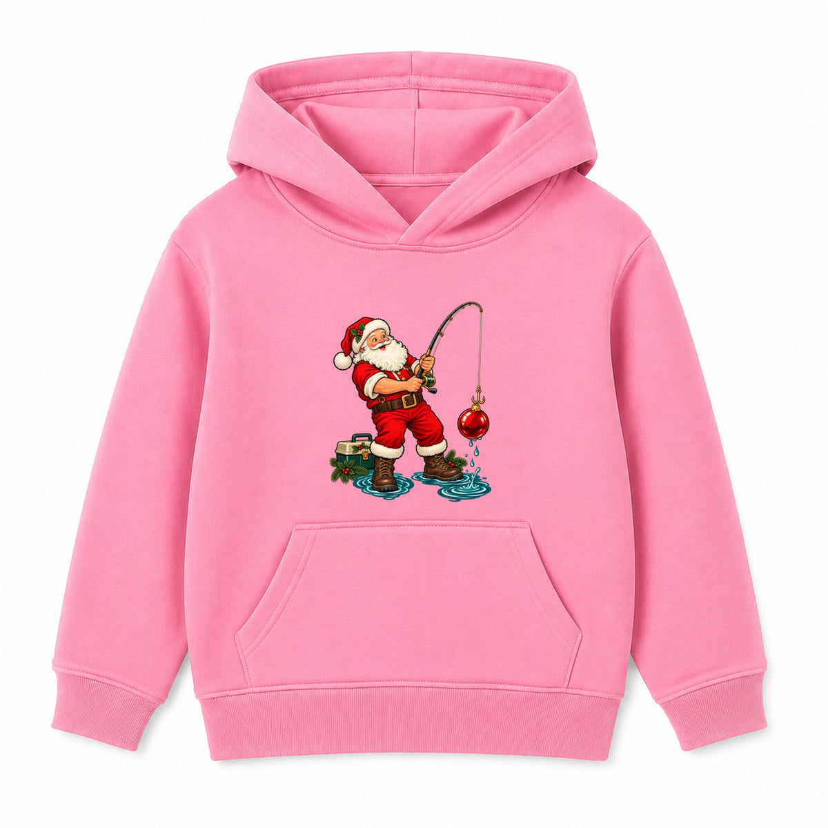 Fishing Santa adult Christmas hoodie - Pink