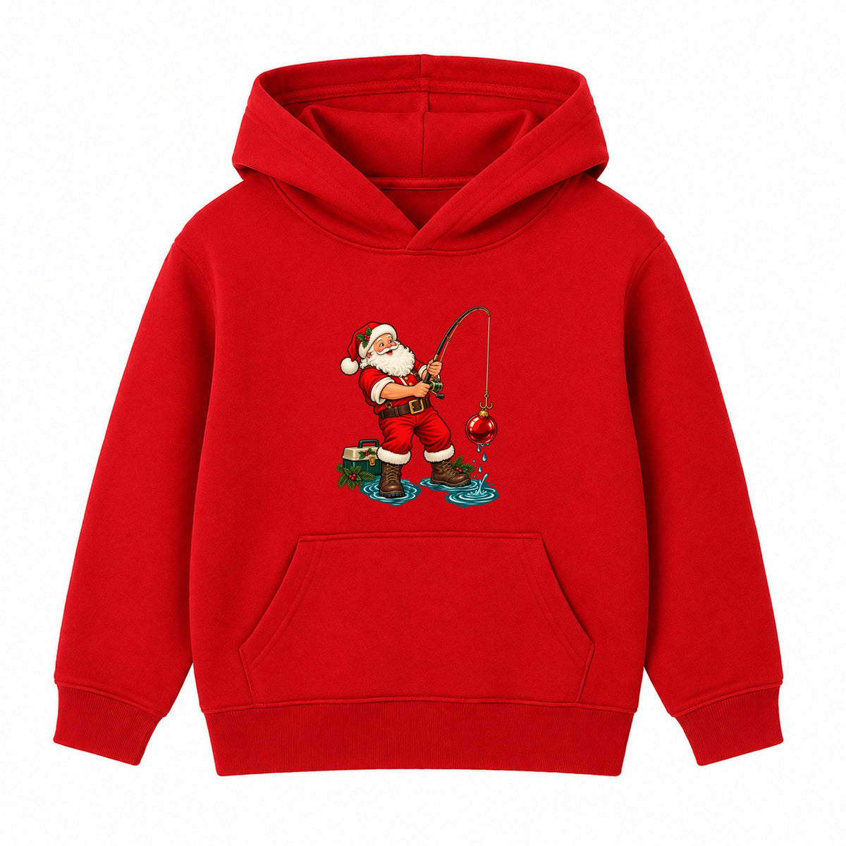 Fishing Santa adult Christmas hoodie - Red