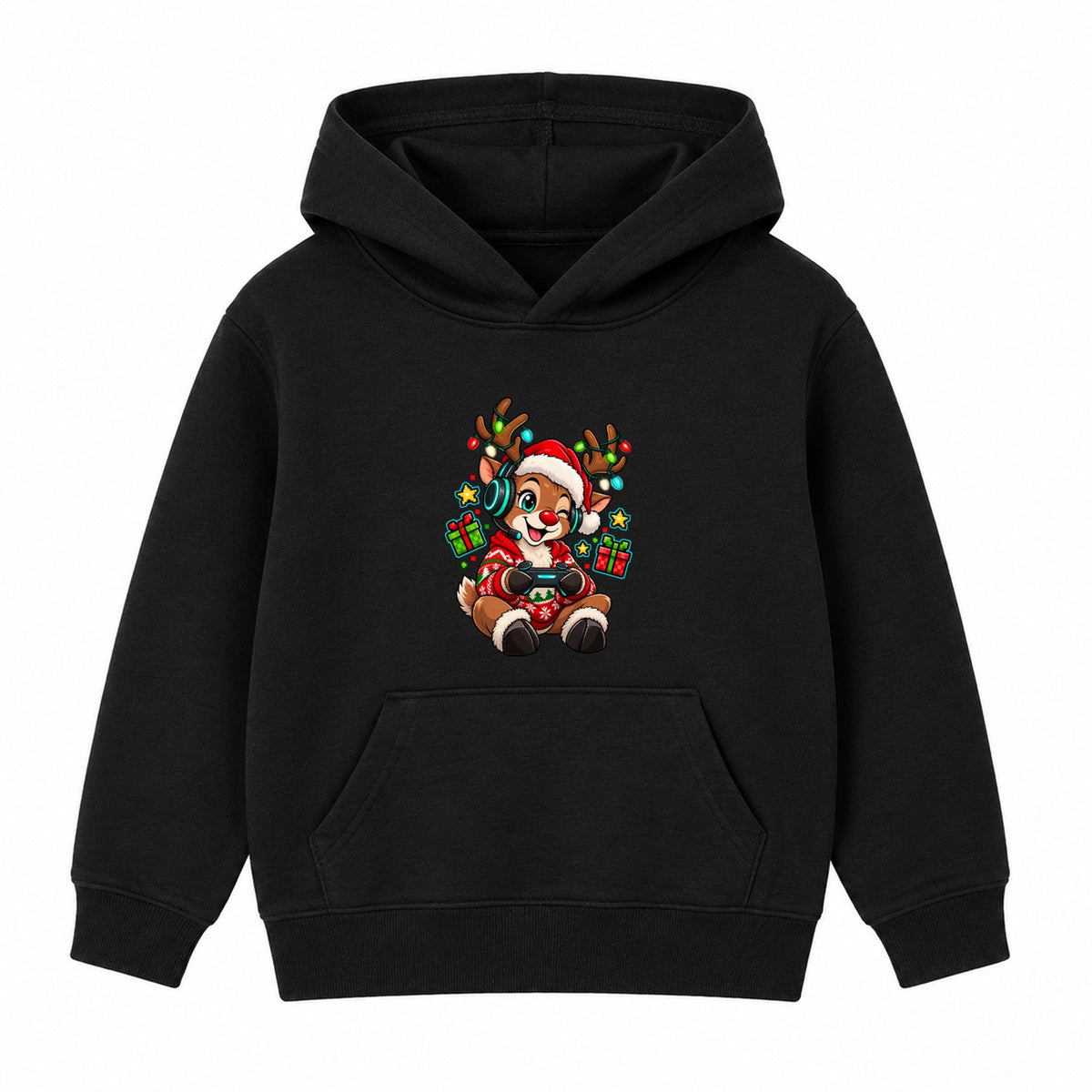 Gamer Reindeer kids Christmas hoodie - Black