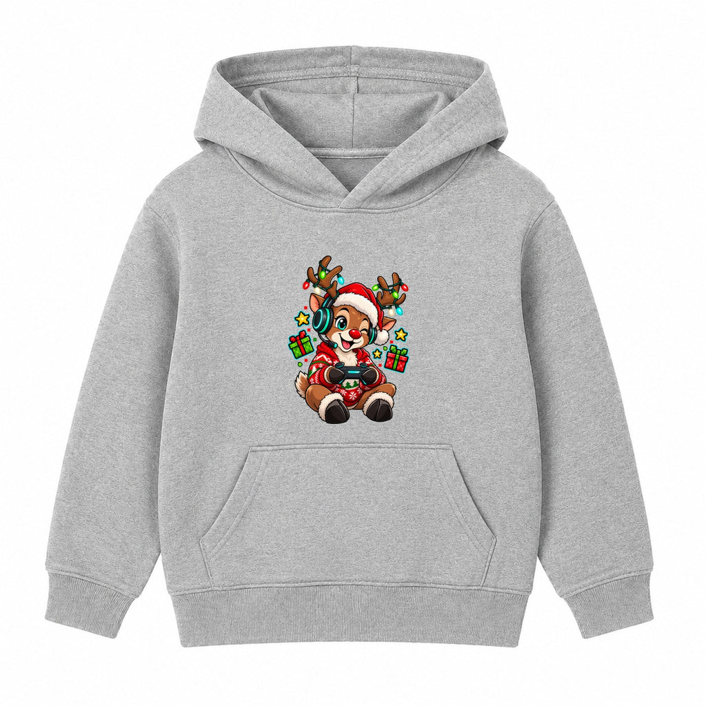 Gamer Reindeer kids Christmas hoodie - Heather Grey
