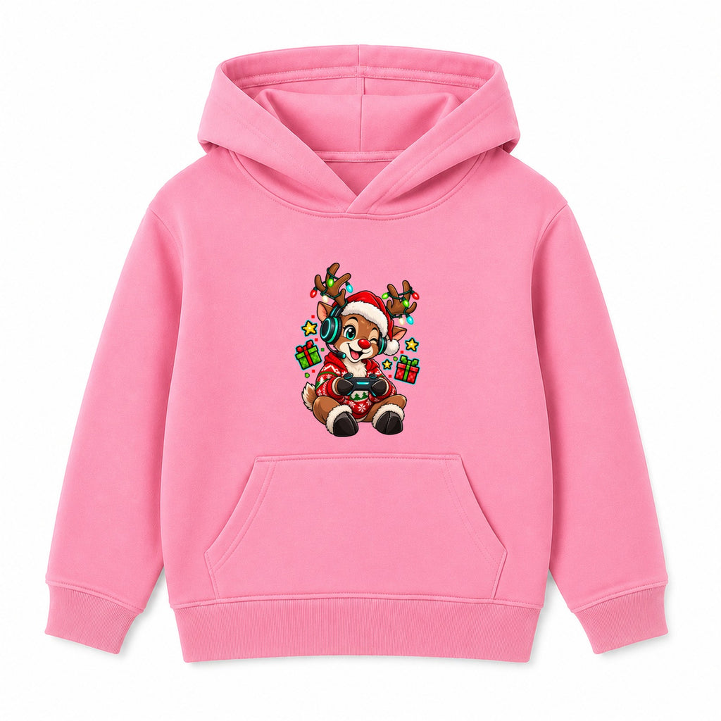 Gamer Reindeer kids Christmas hoodie - Pink