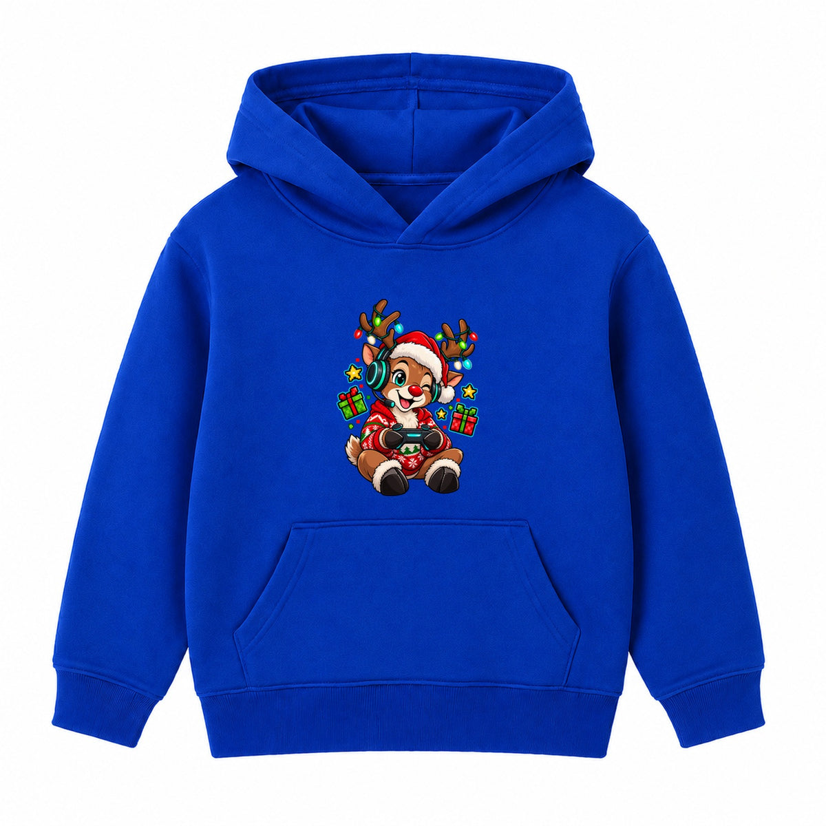 Gamer Reindeer kids Christmas hoodie - Royal Blue