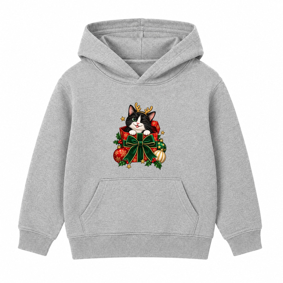 Tuxedo Cat Gift adult Christmas hoodie - Heather Grey