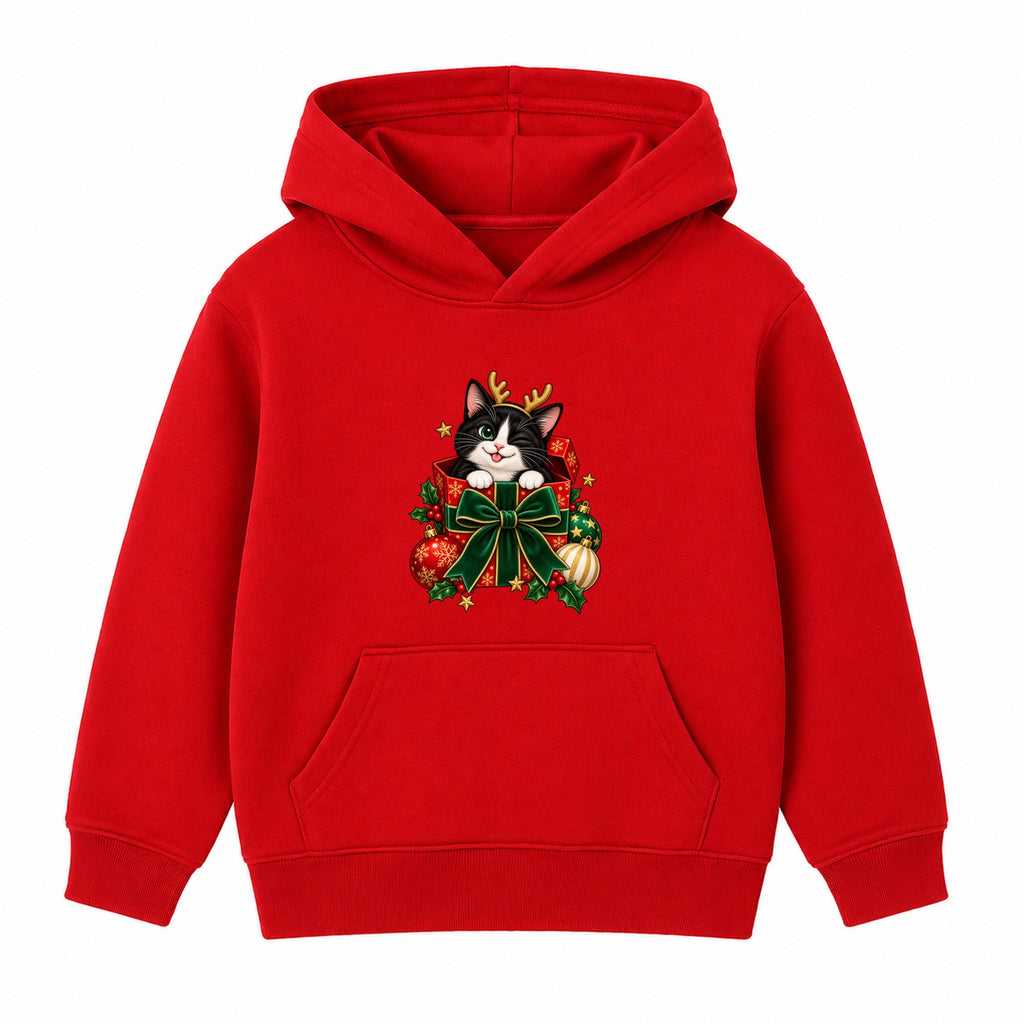 Tuxedo Cat Gift adult Christmas hoodie - Red