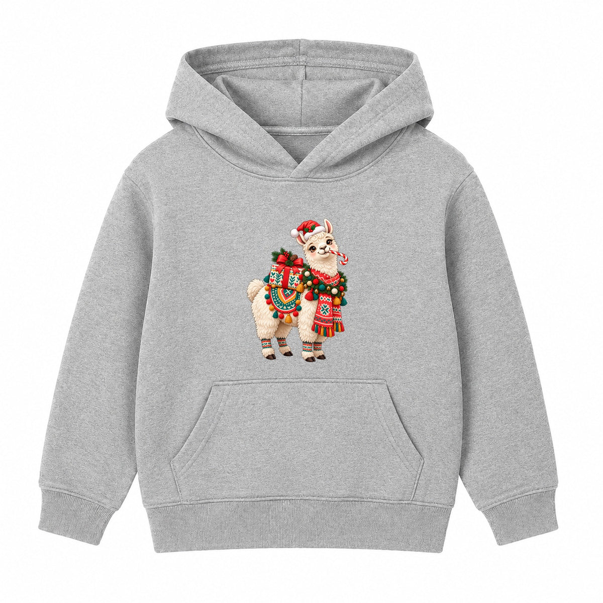 Festive Llama kids Christmas hoodie - Heather Grey