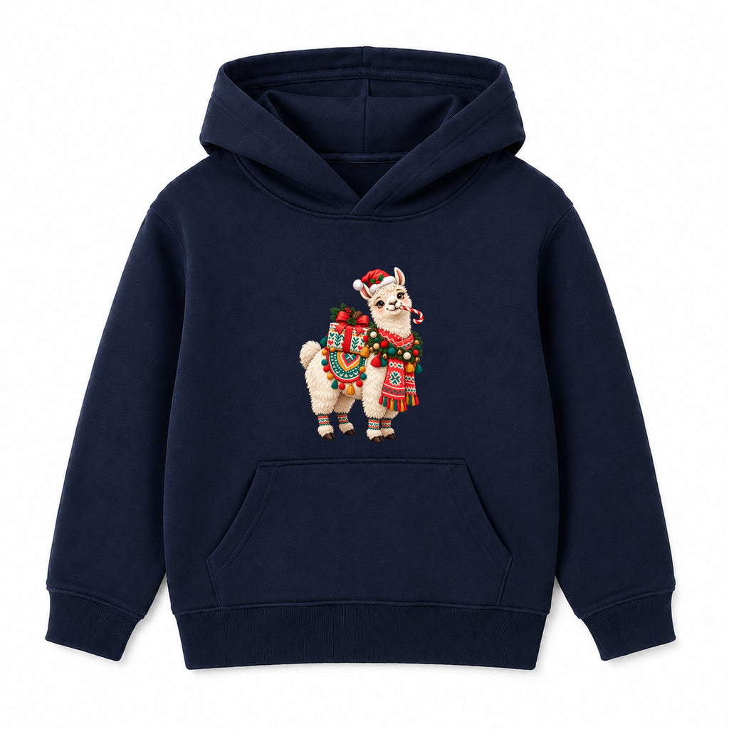 Festive Llama kids Christmas hoodie - Navy