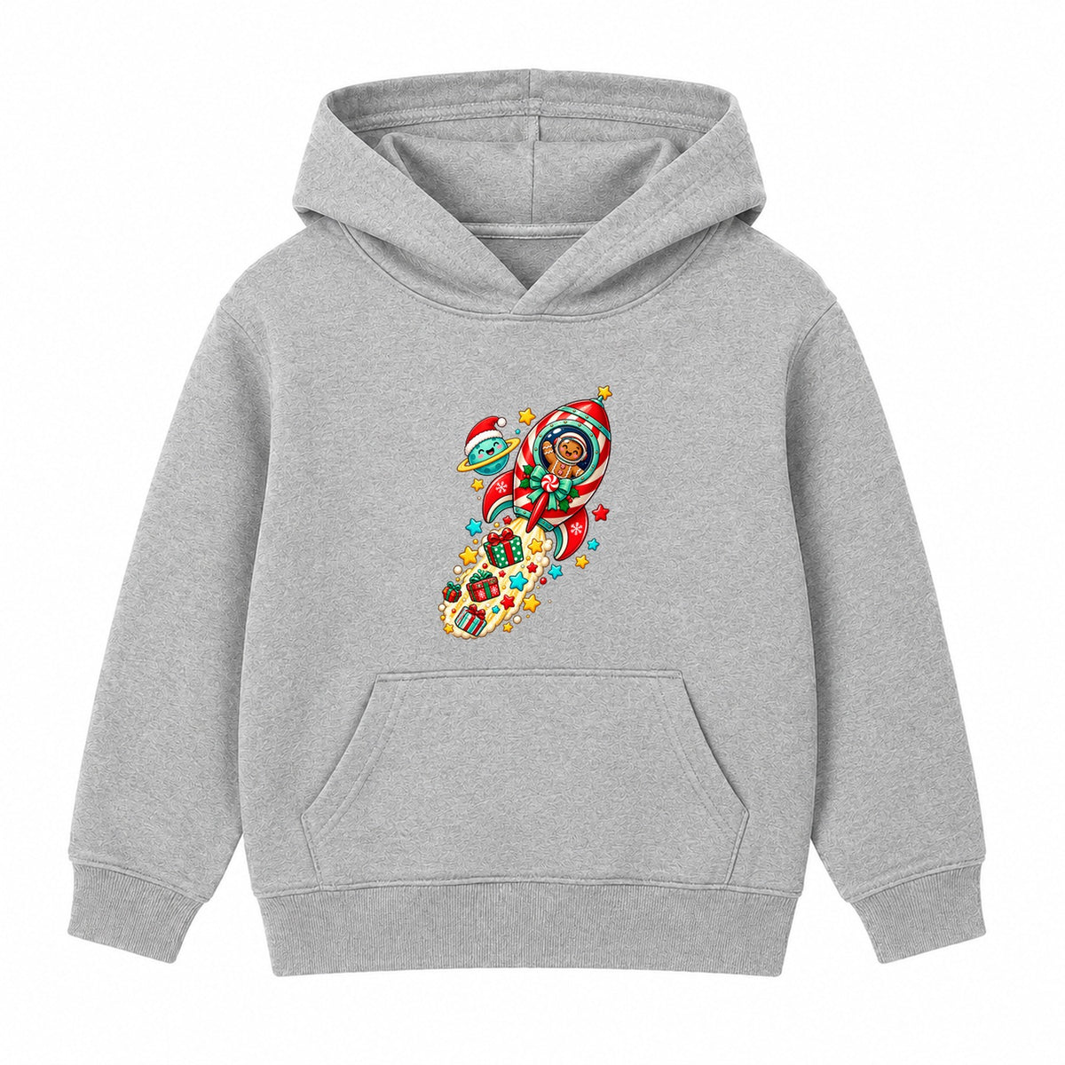 Gingerbread Rocket kids Christmas hoodie - Heather Grey