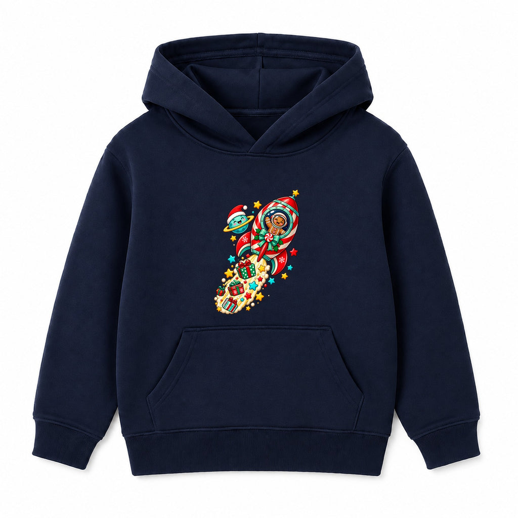 Gingerbread Rocket kids Christmas hoodie - Navy