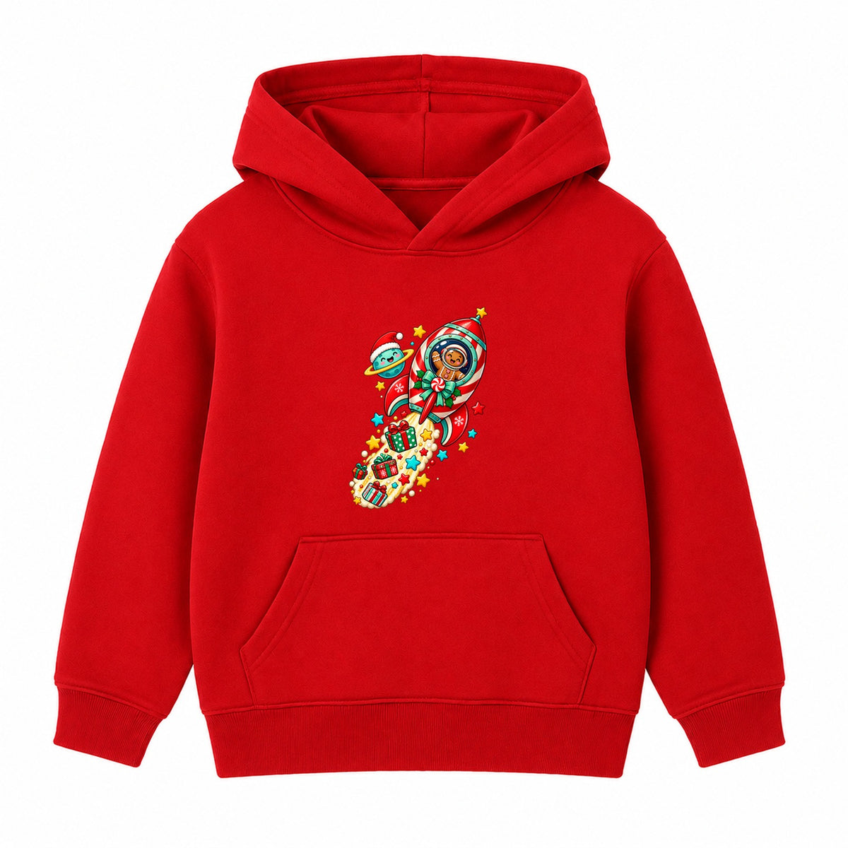 Gingerbread Rocket kids Christmas hoodie - Red