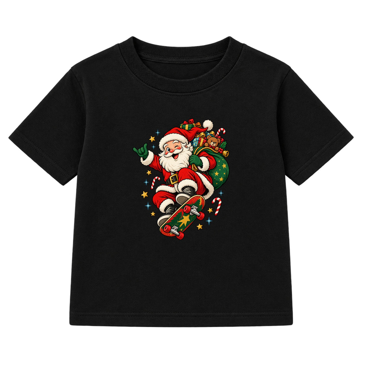 Skateboarding Santa kids Christmas t-shirt - Black