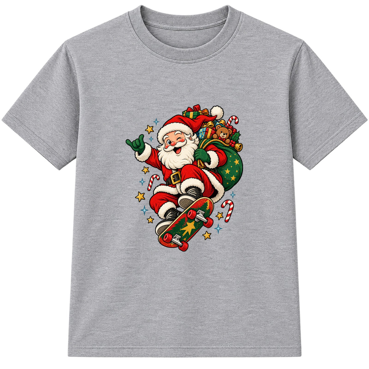 Skateboarding Santa kids Christmas t-shirt - Heather Grey