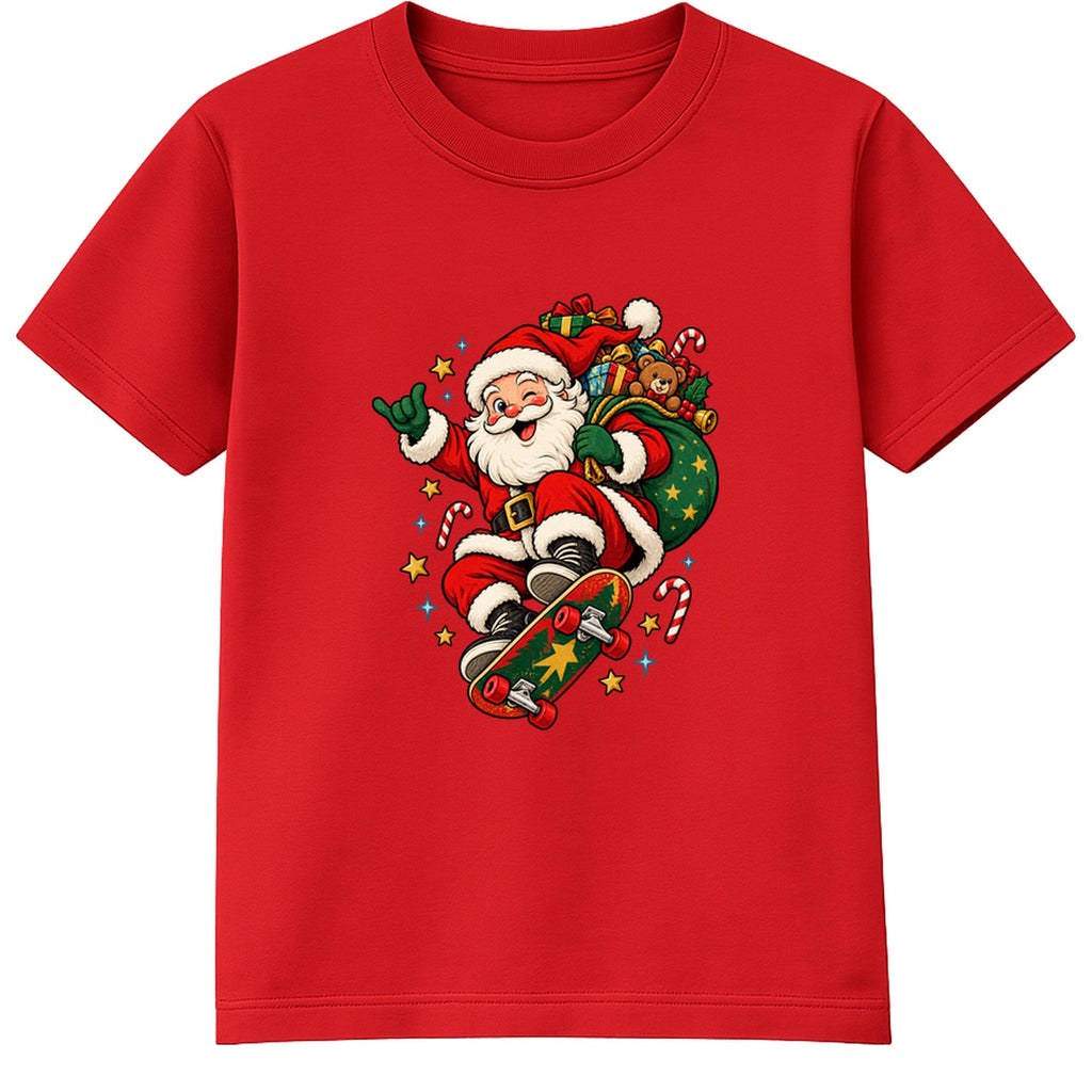 Skateboarding Santa kids Christmas t-shirt - Red