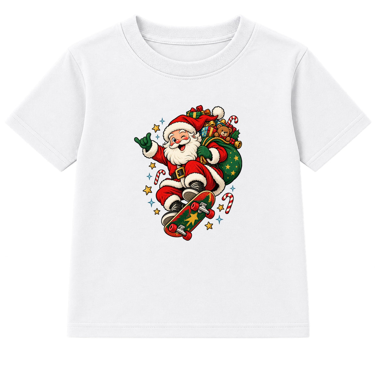 Skateboarding Santa kids Christmas t-shirt - White