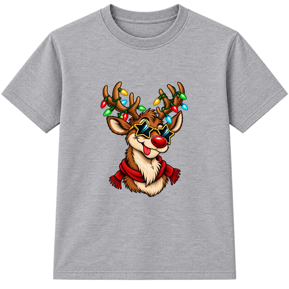 Star Shades Reindeer kids Christmas t-shirt - Heather Grey