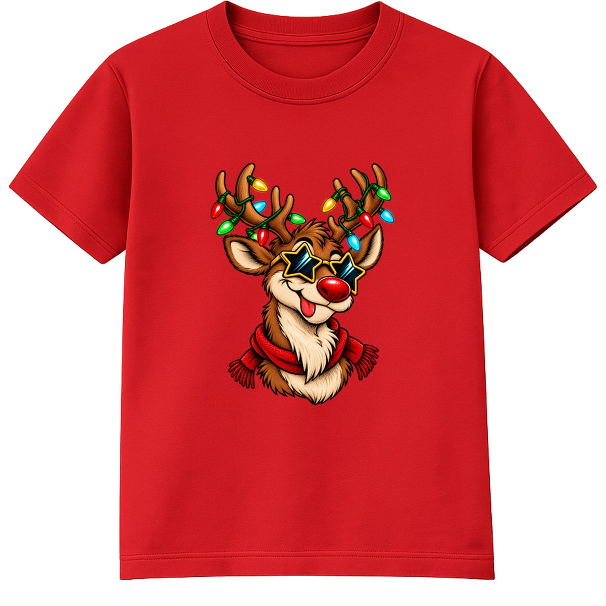 Star Shades Reindeer kids Christmas t-shirt - Red