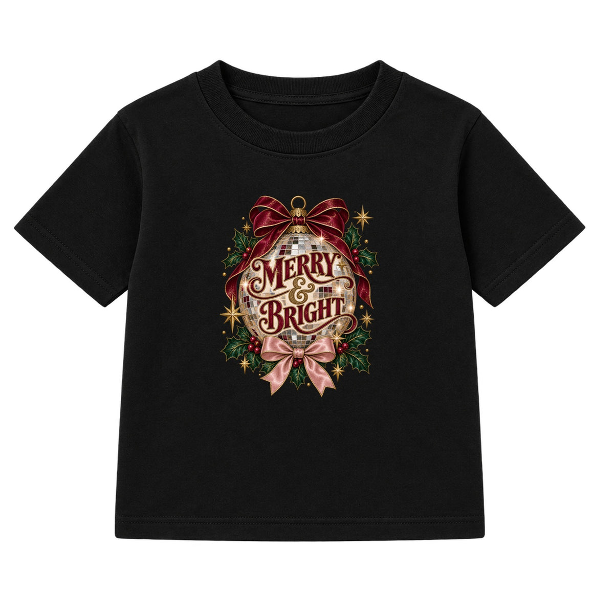Merry & Bright Disco Bauble adult Christmas t-shirt - Black