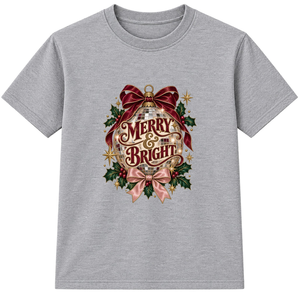 Merry & Bright Disco Bauble adult Christmas t-shirt - Heather Grey