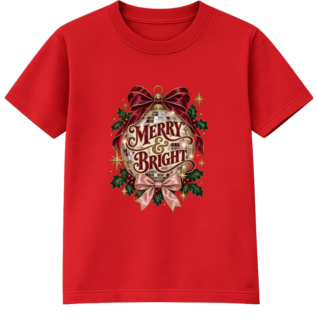 Merry & Bright Disco Bauble adult Christmas t-shirt - Red