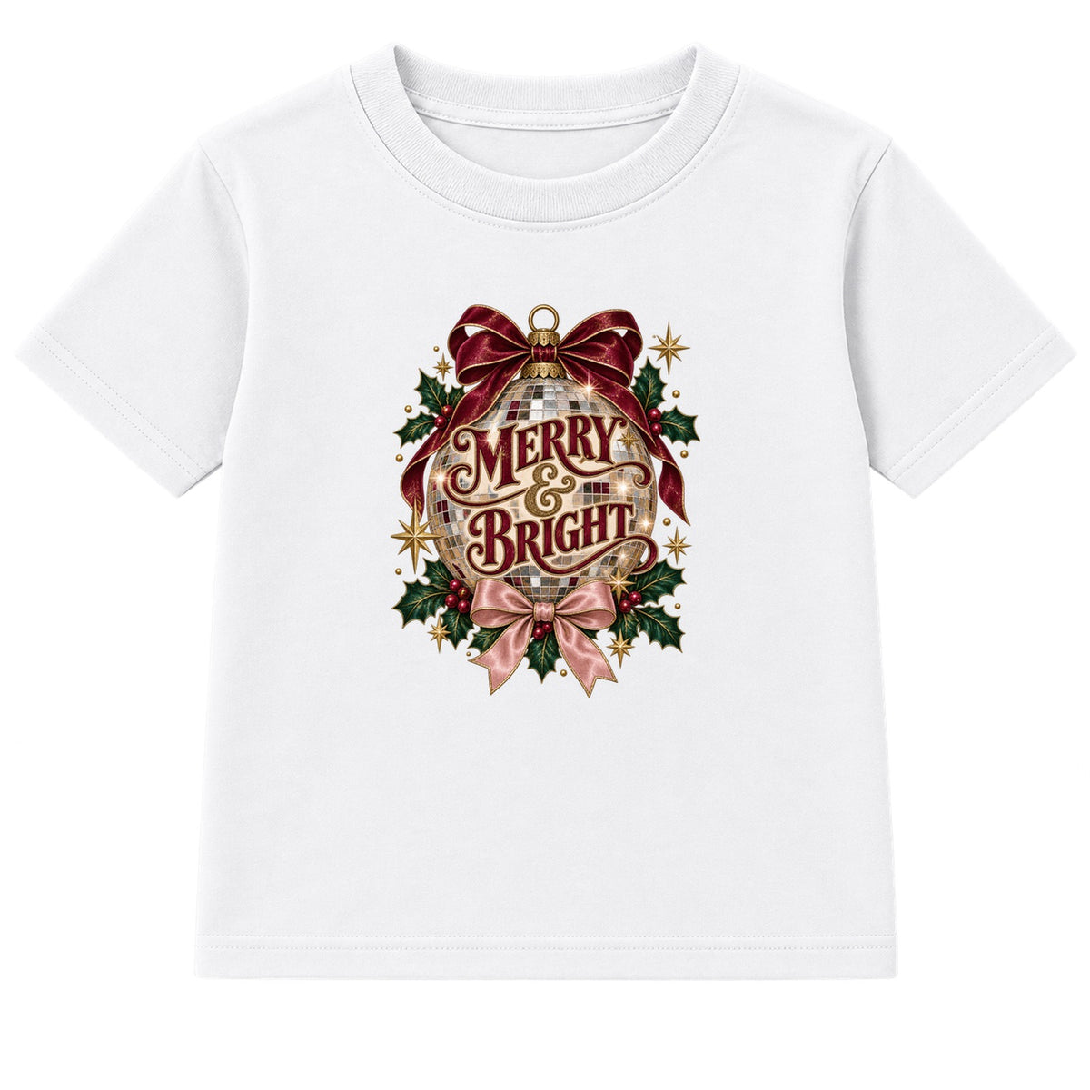 Merry & Bright Disco Bauble adult Christmas t-shirt - White