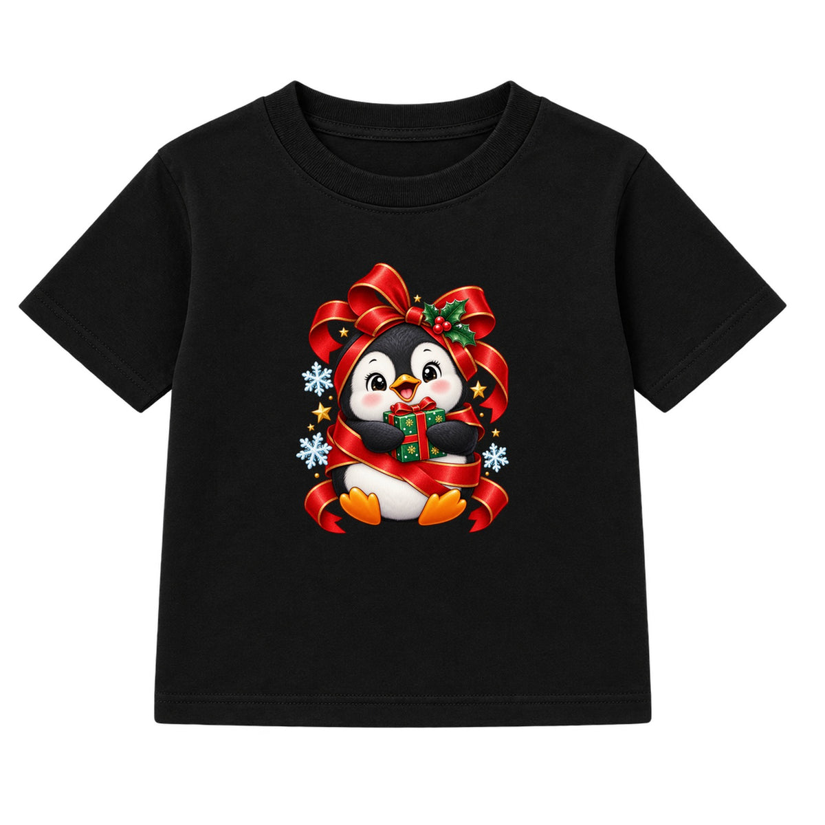 Gift Wrapped Penguin kids Christmas t-shirt - Black