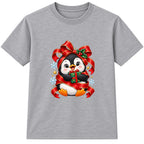 Gift Wrapped Penguin kids Christmas t-shirt - Heather Grey