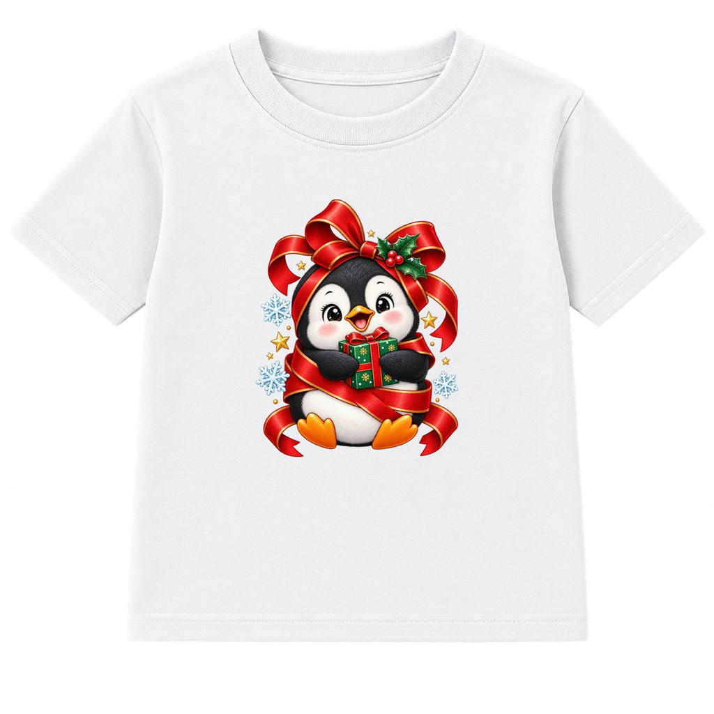 Gift Wrapped Penguin kids Christmas t-shirt - White