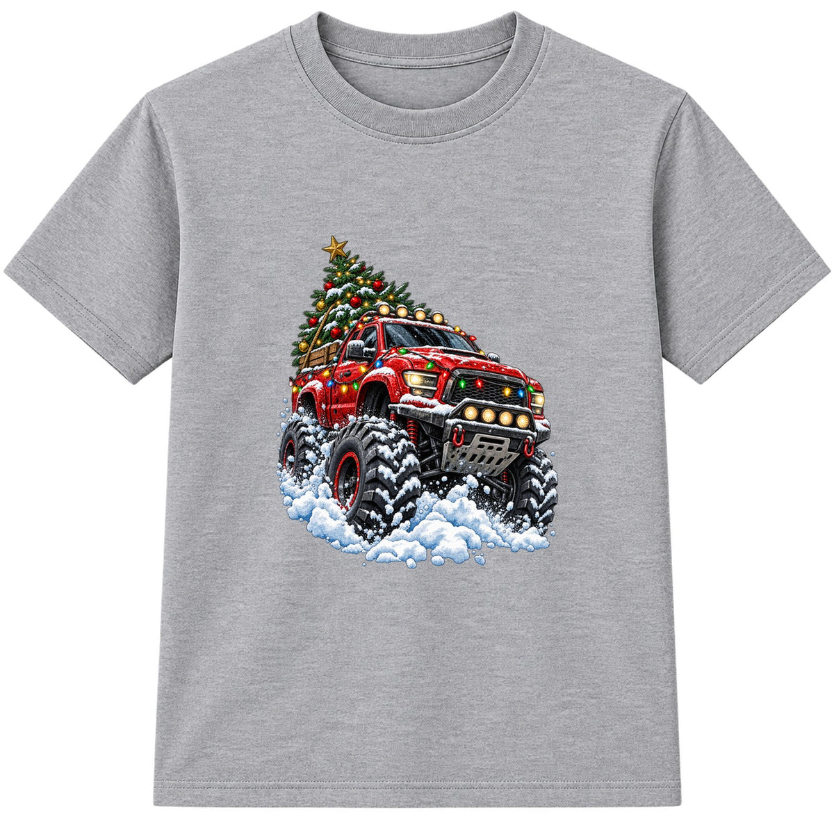Christmas Monster Truck adult Christmas t-shirt - Heather Grey