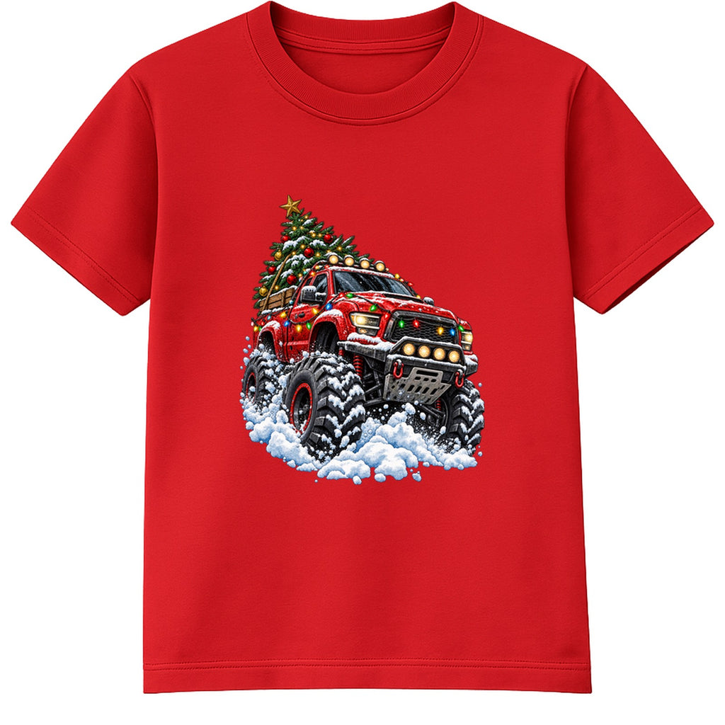 Christmas Monster Truck adult Christmas t-shirt - Red