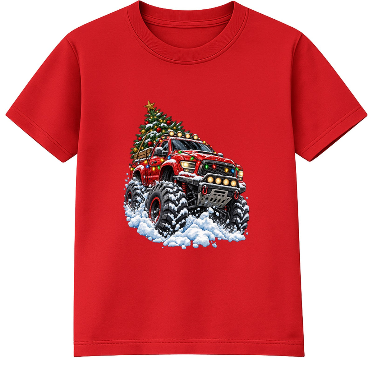 Christmas Monster Truck adult Christmas t-shirt - Red