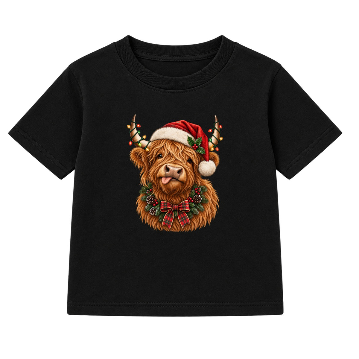 Festive Highland Cow adult Christmas t-shirt - Black