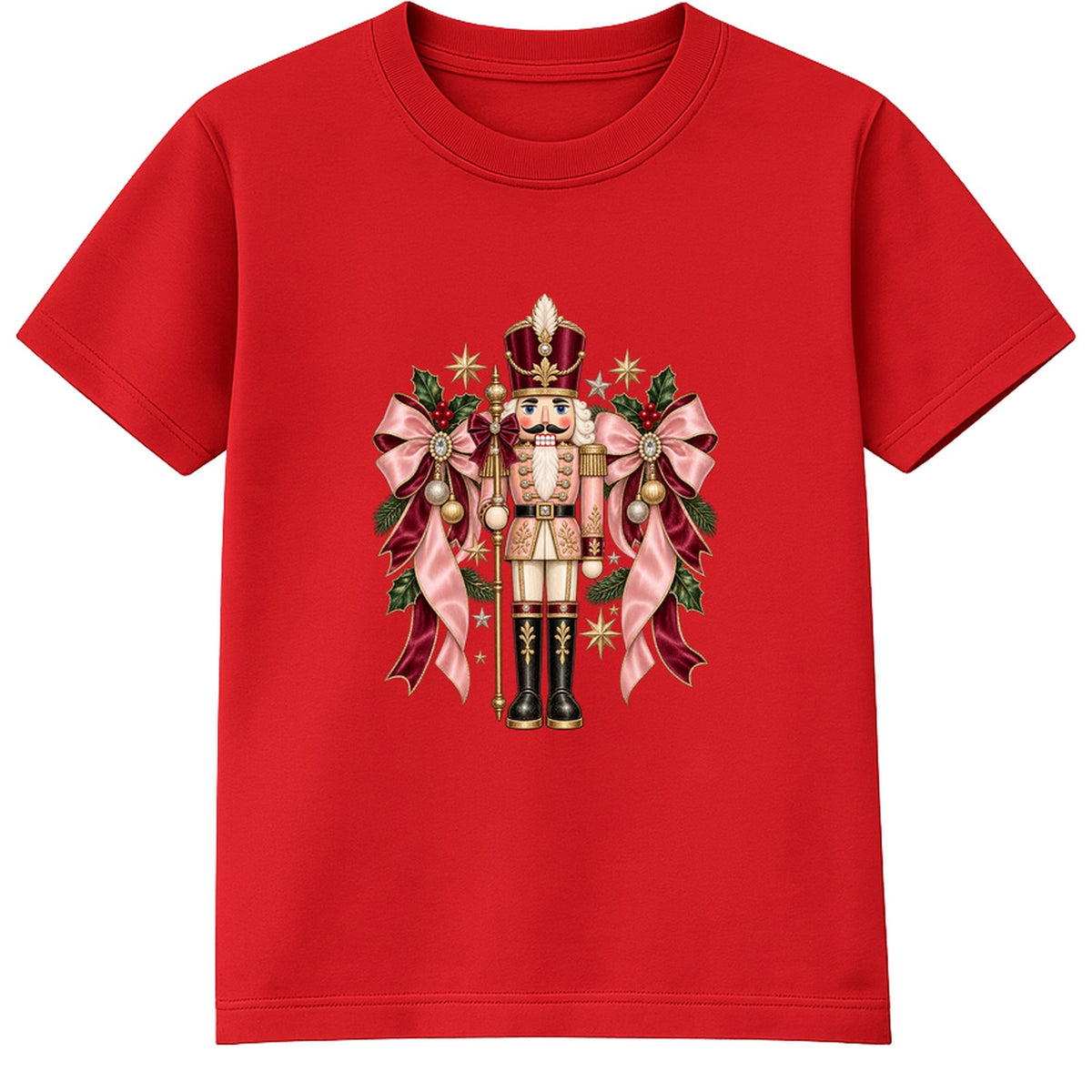 Pink Bow Nutcracker adult Christmas t-shirt - Red