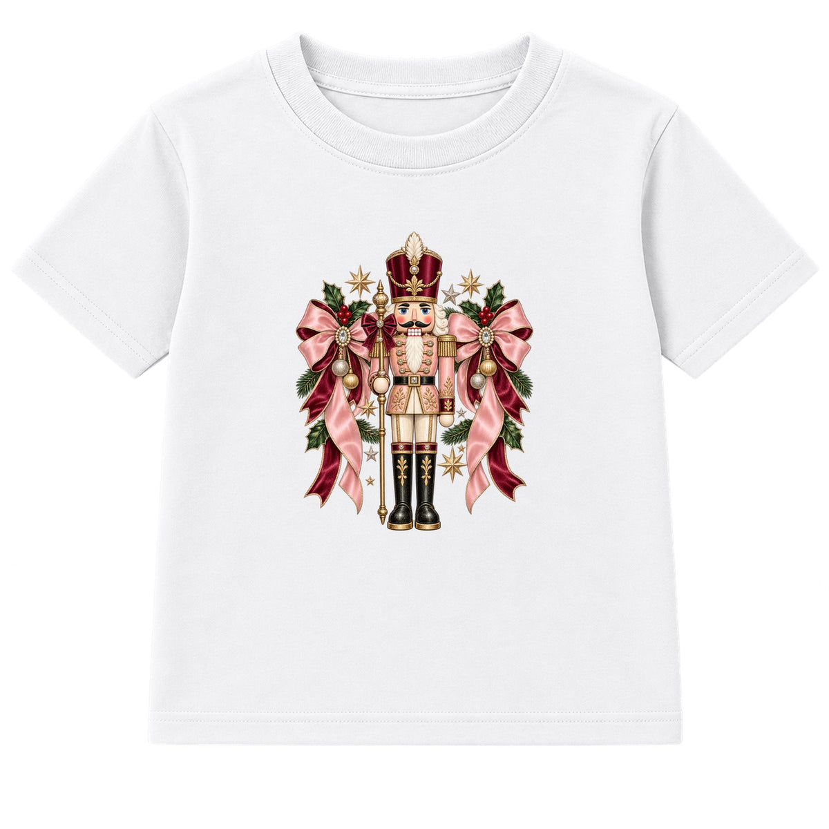 Pink Bow Nutcracker adult Christmas t-shirt - White