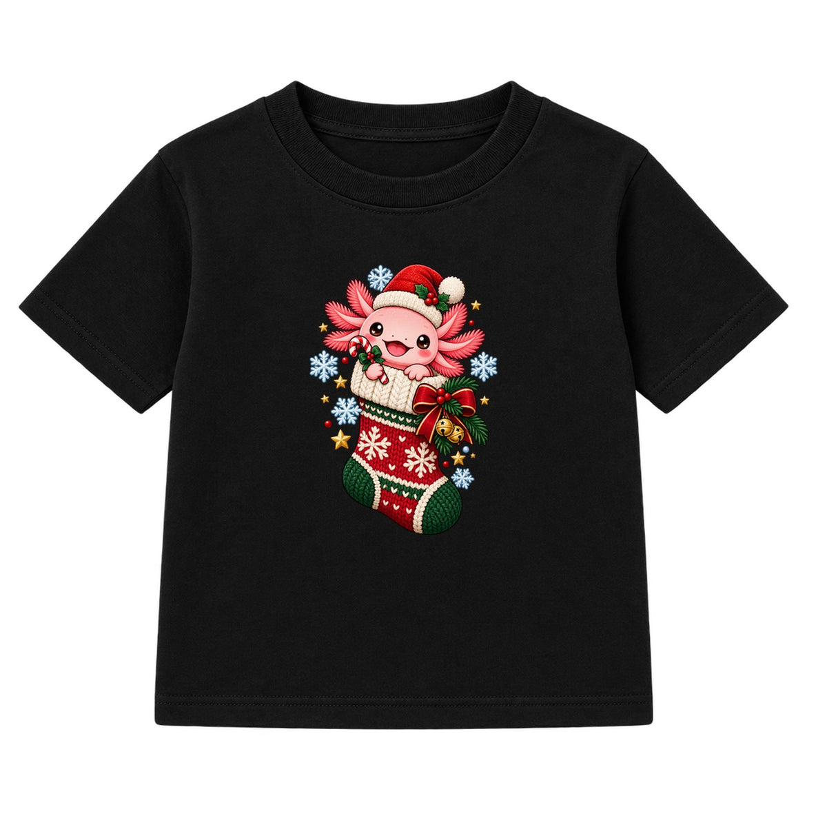 Axolotl Stocking kids Christmas t-shirt - Black