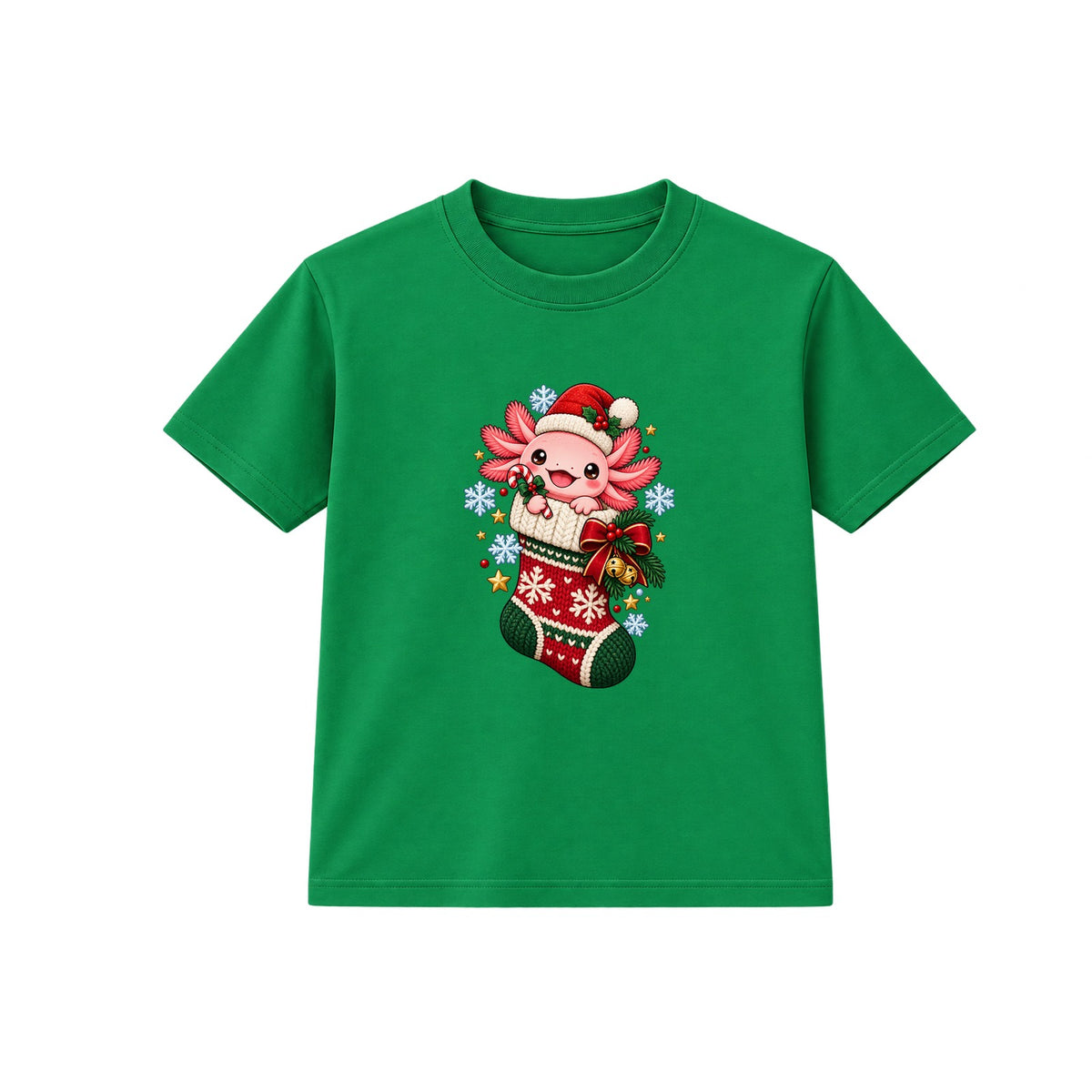 Axolotl Stocking kids Christmas t-shirt - Green