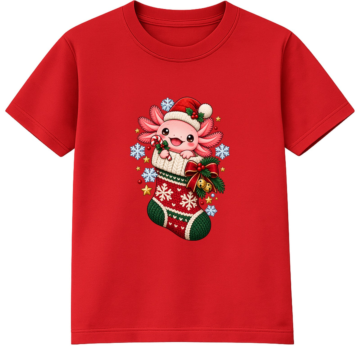Axolotl Stocking kids Christmas t-shirt - Red