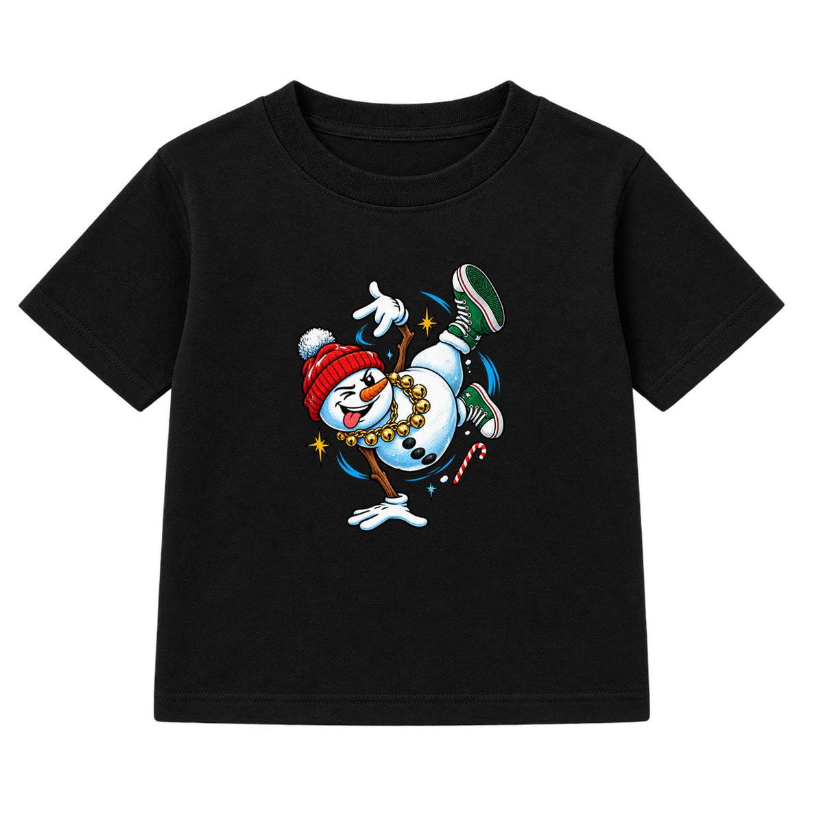 Breakdancing Snowman adult Christmas t-shirt - Black