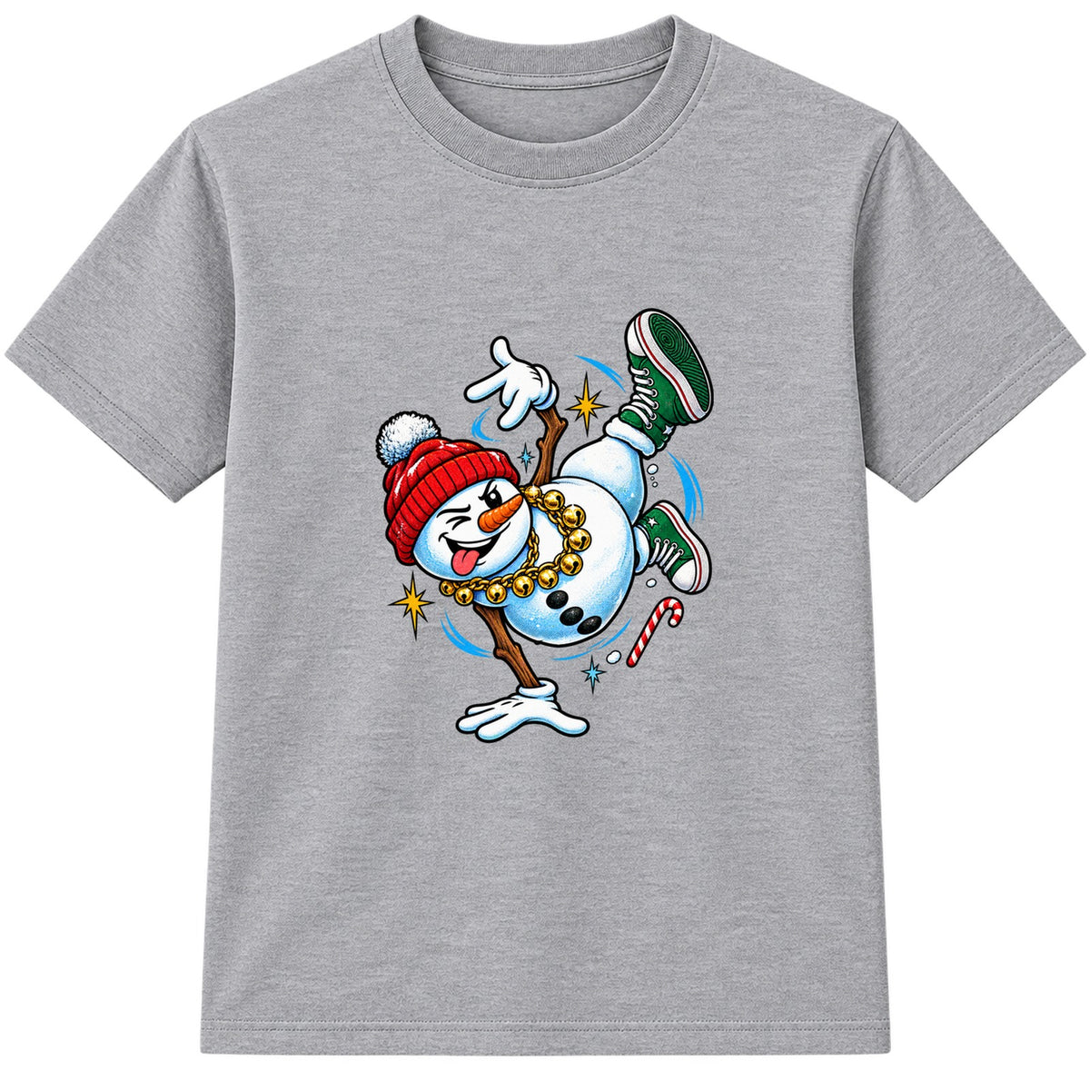 Breakdancing Snowman adult Christmas t-shirt - Heather Grey