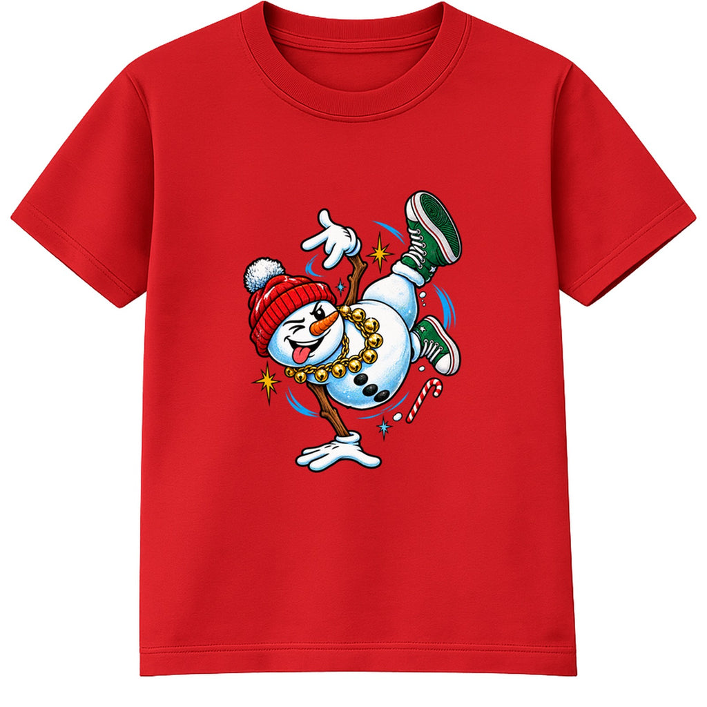 Breakdancing Snowman adult Christmas t-shirt - Red