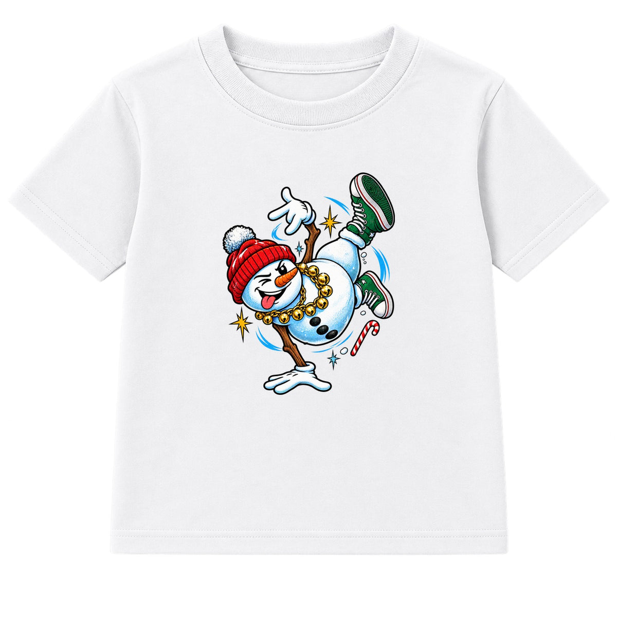 Breakdancing Snowman adult Christmas t-shirt - White