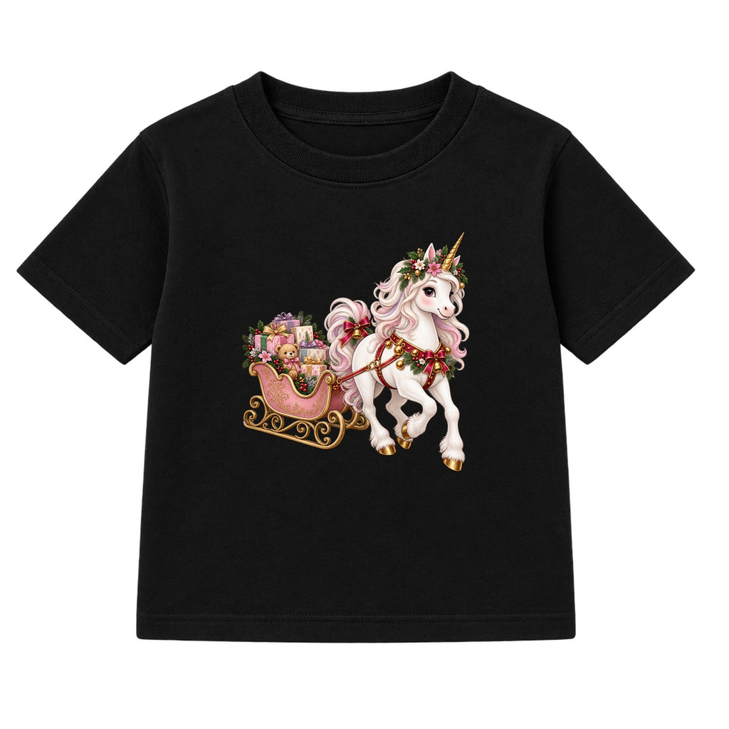 Unicorn Sleigh kids Christmas t-shirt - Black
