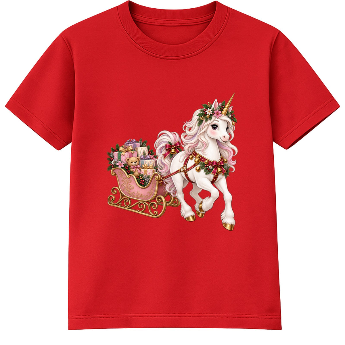 Unicorn Sleigh kids Christmas t-shirt - Red