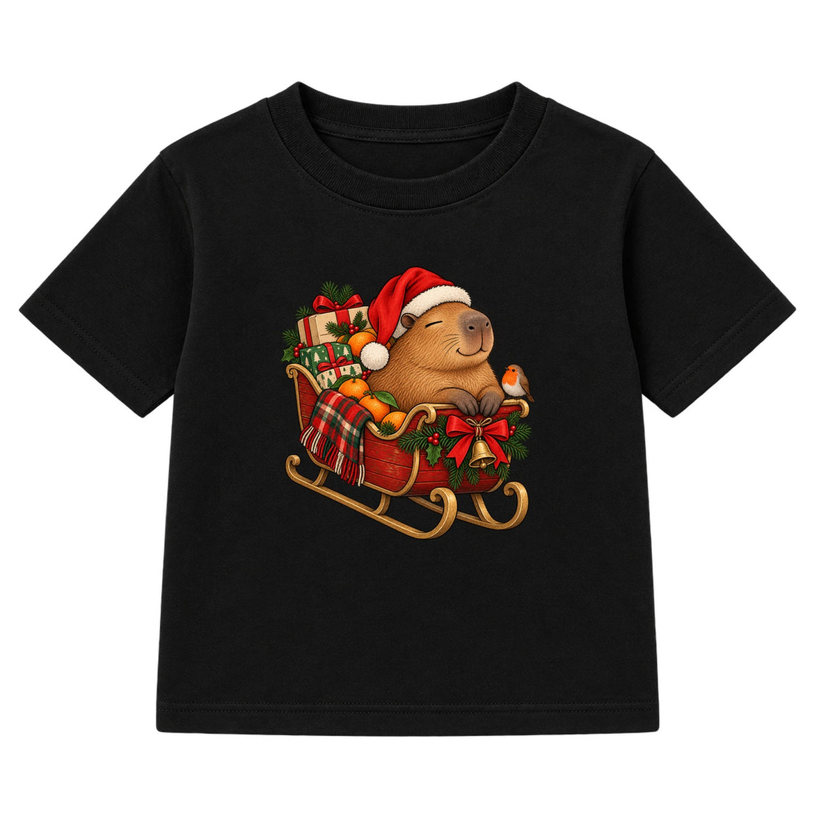 Capybara Sleigh adult Christmas t-shirt - Black