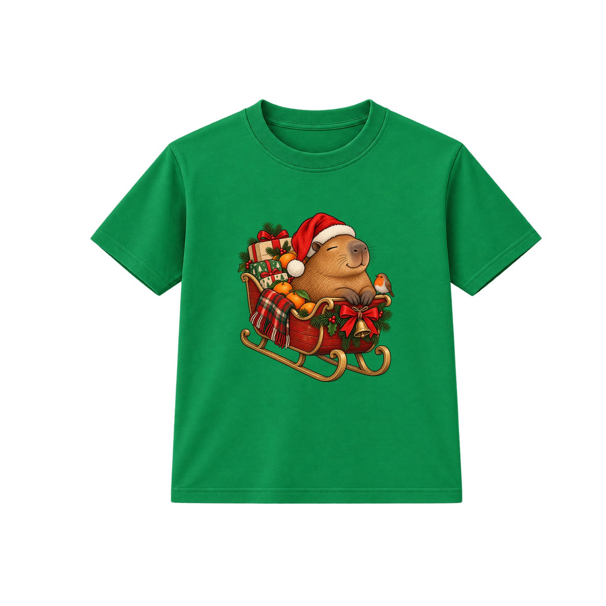 Capybara Sleigh adult Christmas t-shirt - Green