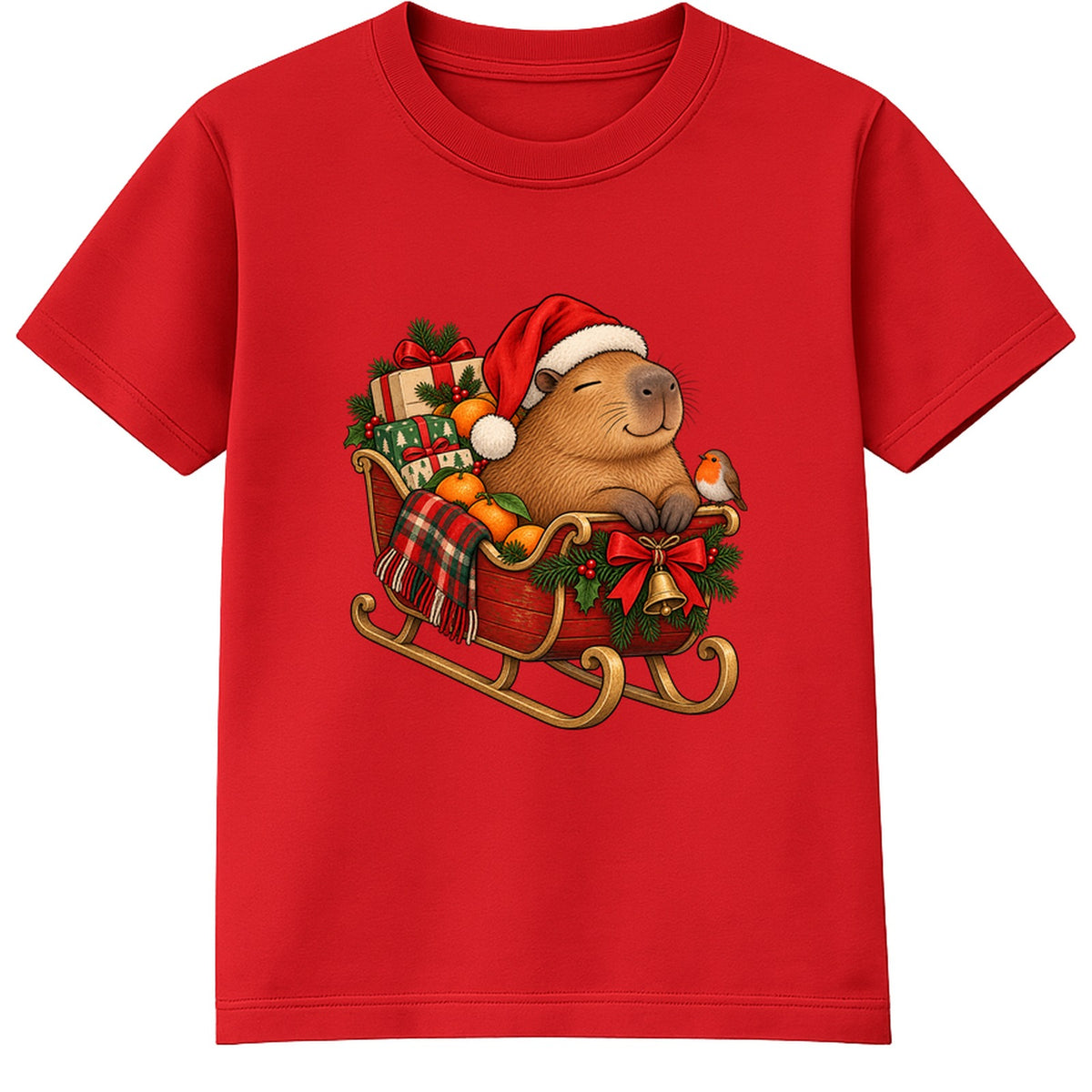 Capybara Sleigh adult Christmas t-shirt - Red
