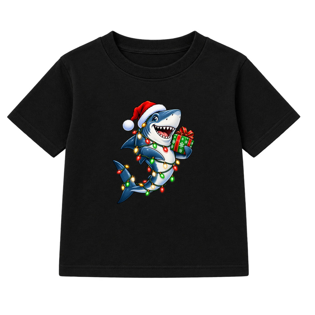 Christmas Lights Shark kids Christmas t-shirt - Black