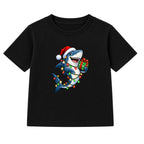 Christmas Lights Shark kids Christmas t-shirt - Black